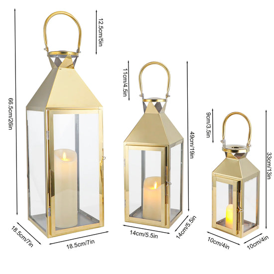 26"&19"& 13" High Elegant Candle Lantern Metal Lanterns for Versatile Indoor & Outdoor