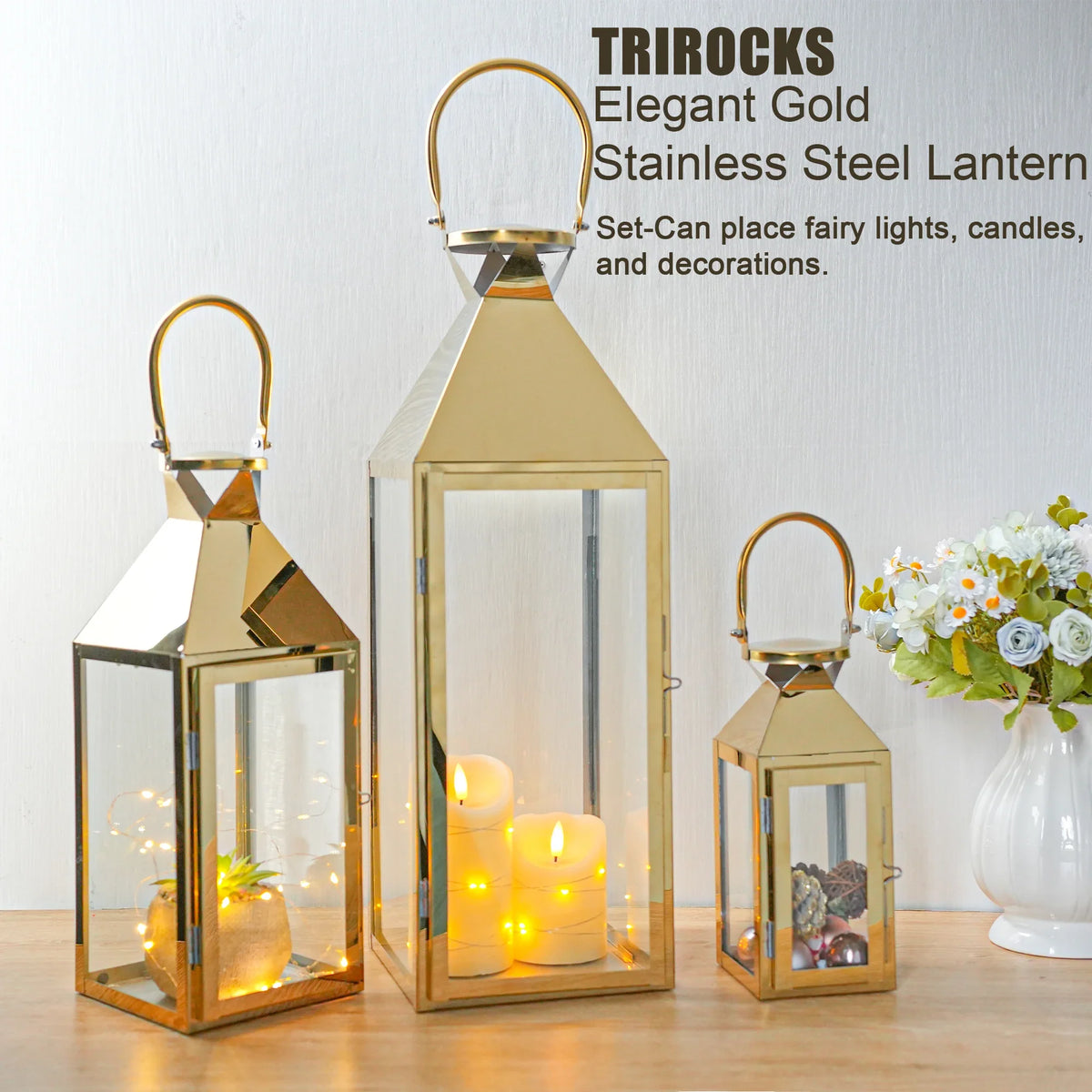 26"&19"& 13" High Elegant Candle Lantern Metal Lanterns for Versatile Indoor & Outdoor