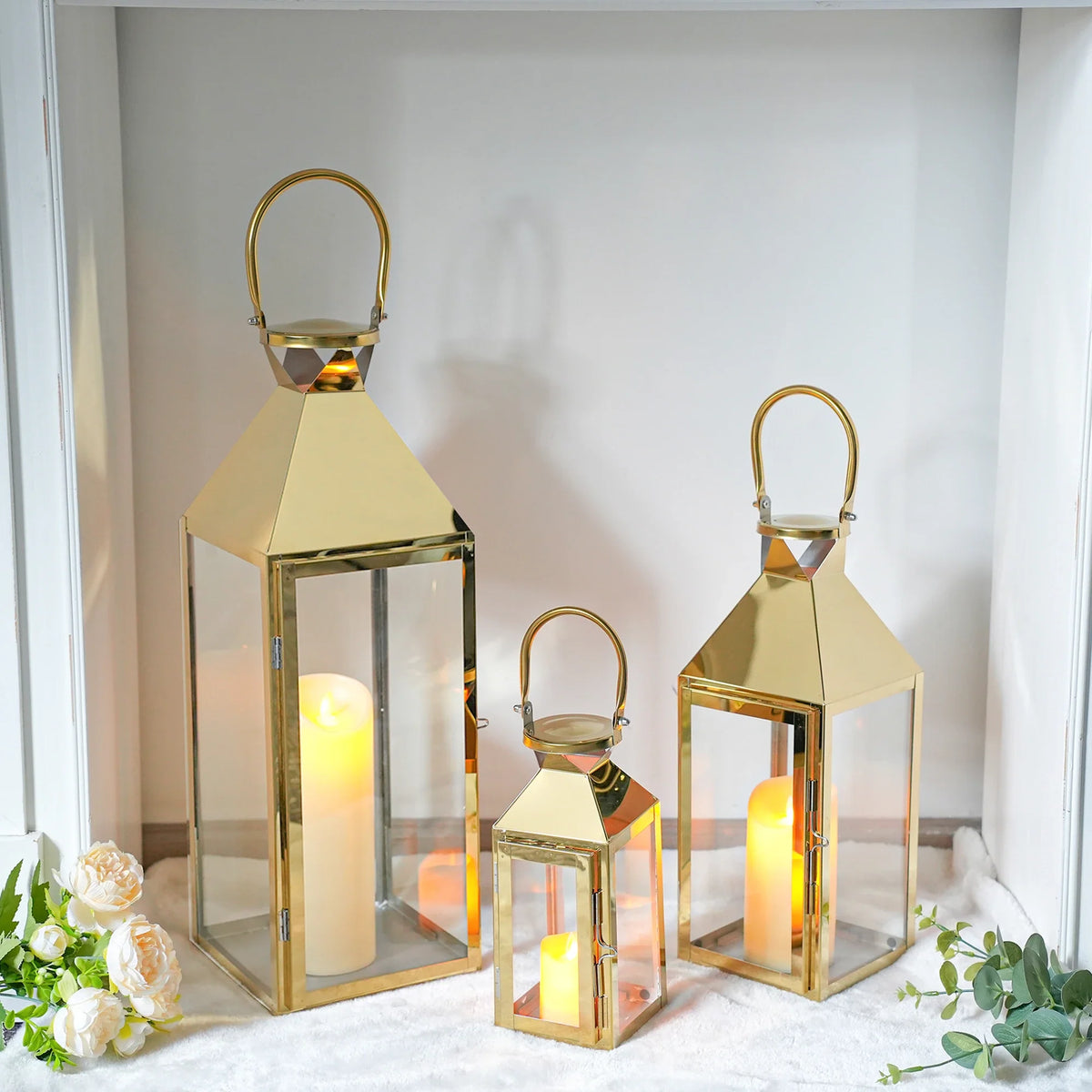 26"&19"& 13" High Elegant Candle Lantern Metal Lanterns for Versatile Indoor & Outdoor
