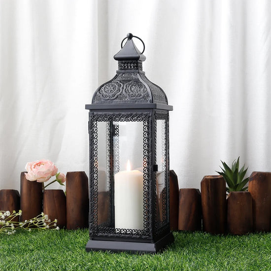 19" High Rustic Metal Candle Lantern (Black)