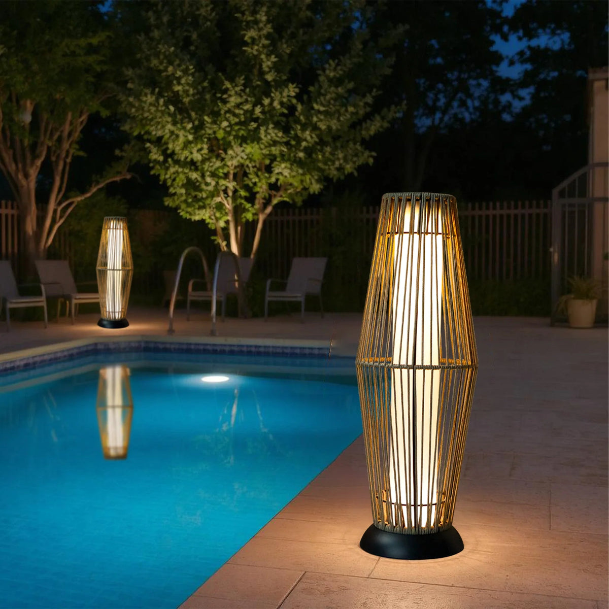 Outdoor Floor Lamp 2 Piece Solar Powered Lantern Wicker Solar Patio Lamp