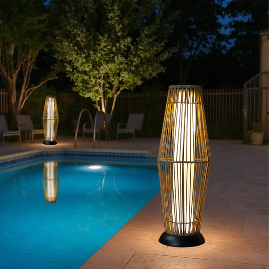 Outdoor Floor Lamp 2 Piece Solar Powered Lantern Wicker Solar Patio Lamp