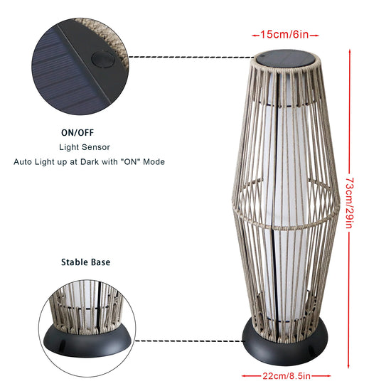 Outdoor Floor Lamp 2 Piece Solar Powered Lantern Wicker Solar Patio Lamp