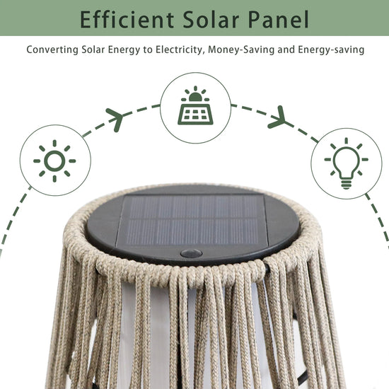 Outdoor Floor Lamp 2 Piece Solar Powered Lantern Wicker Solar Patio Lamp