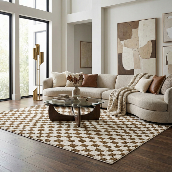 Lajos Brown Checkered Shag Rug - Clearance