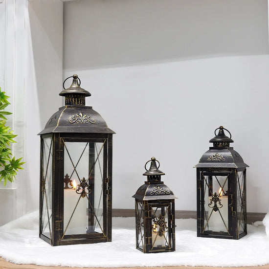 Set of 3- 19'' High Decorative Hanging Lantern (Black)   13.5'' & 9.5''