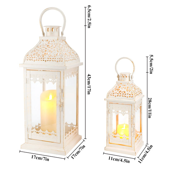 Set of 2 13''&19.5''H Candle Lanterns (Beige Gold Brush)