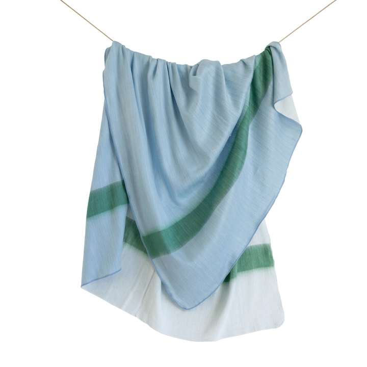 Reversible Handwoven Alpaca Throw Blanket | Powder Blue & Green | Kani Collection