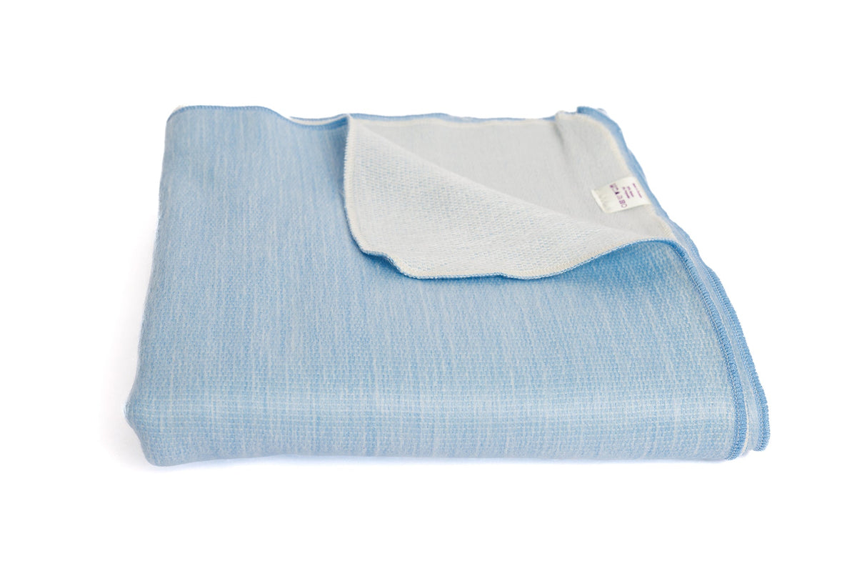 Reversible Handwoven Alpaca Throw Blanket | Powder Blue & White | Kani Collection