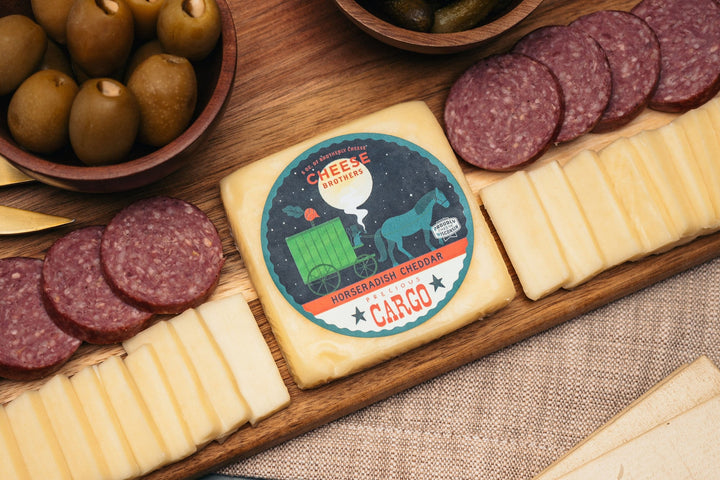 "Precious Cargo" Horseradish Cheddar, gourmet cheese gift for charcuterie, entertaining and food lovers from Cedar & Spice Gifts