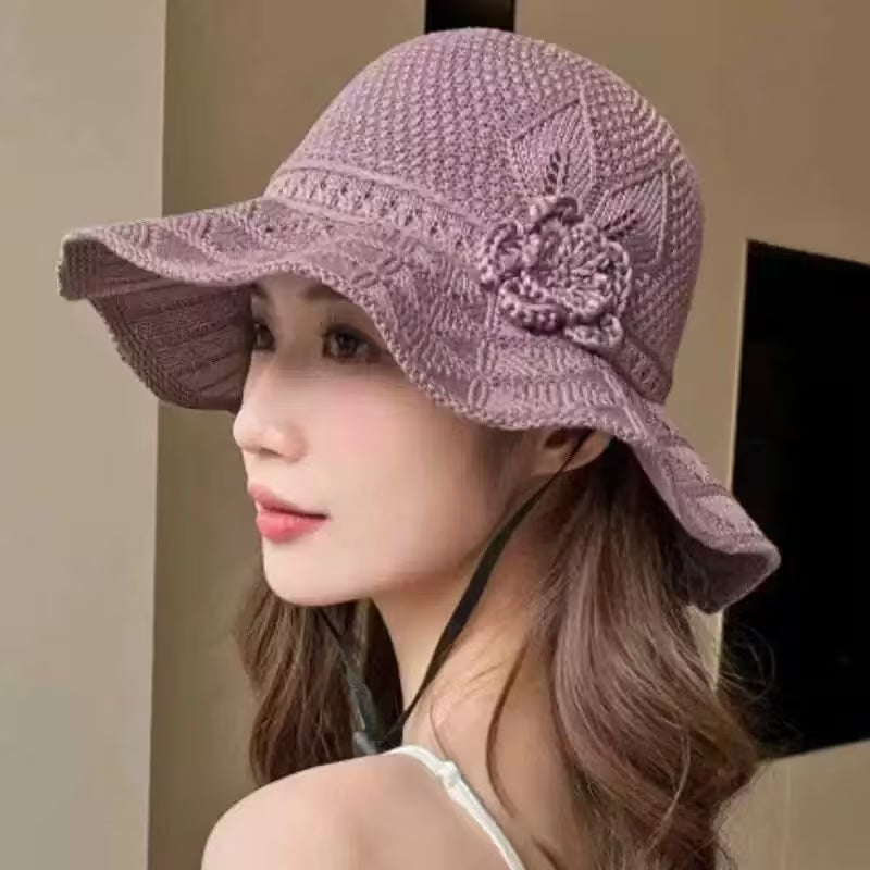 Summer Fisherman Sun Hat with Crochet Flower Detail