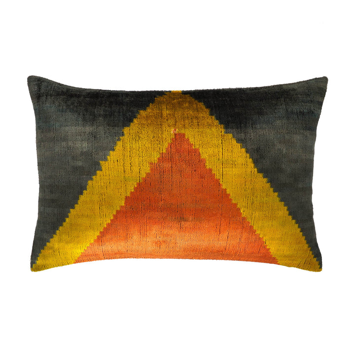 Pyramid Silk Velvet Ikat Throw Pillow Cover, 16 x 24, luxury ikat accent for sofa or bed at Cedar & Spice Gifts