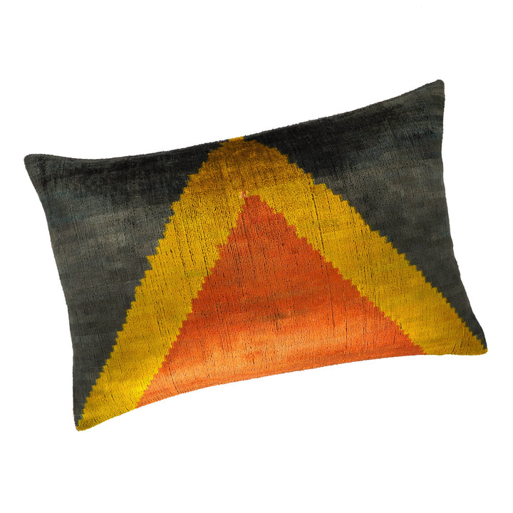 Pyramid Silk Velvet Ikat Throw Pillow Cover, 16 x 24, designer-style velvet home decor