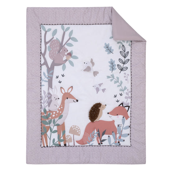 Little Love by NoJo Woodland Meadow Taupe, Sage, and White Deer, Fox, and Hedgehog 3 Piece Nursery Crib Bedding Set - Comforter, Fitted Crib Sheet and Crib Skirt