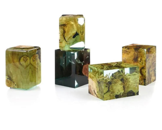 Resin Cube Side Table, Epoxy Wood Stool, Cube Accent Table