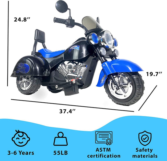 6V Rechargeable 3-Wheel Electric Ride-On Motorcycle for Kids with LED Headlights