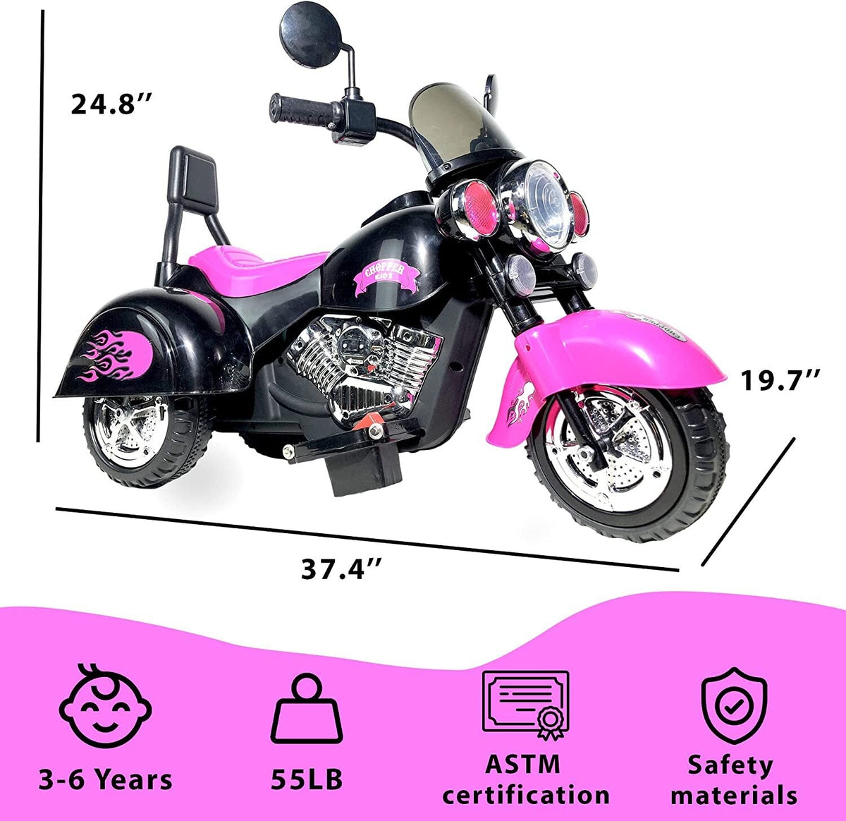 6V Rechargeable 3-Wheel Electric Ride-On Motorcycle for Kids with LED Headlights