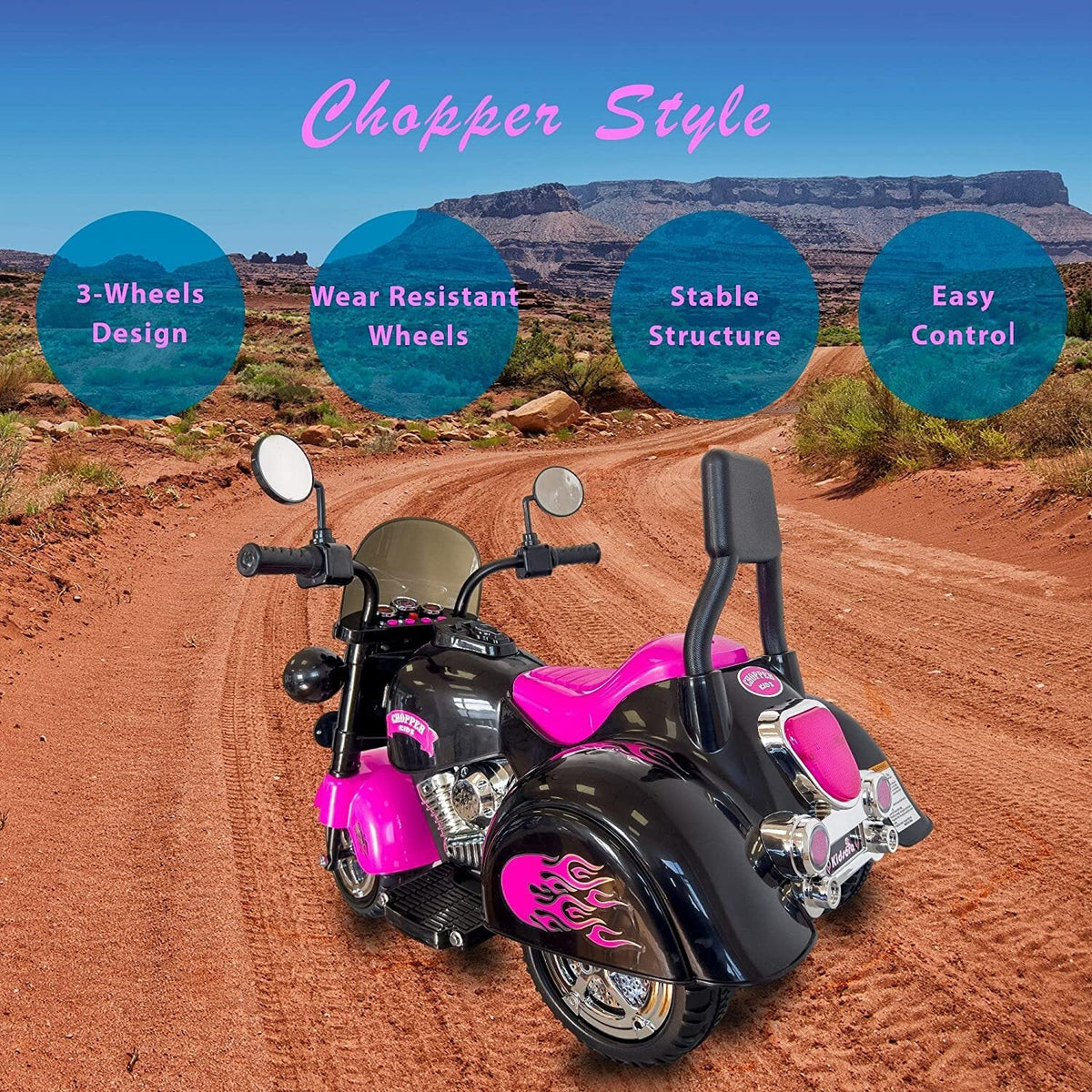 6V Rechargeable 3-Wheel Electric Ride-On Motorcycle for Kids with LED Headlights