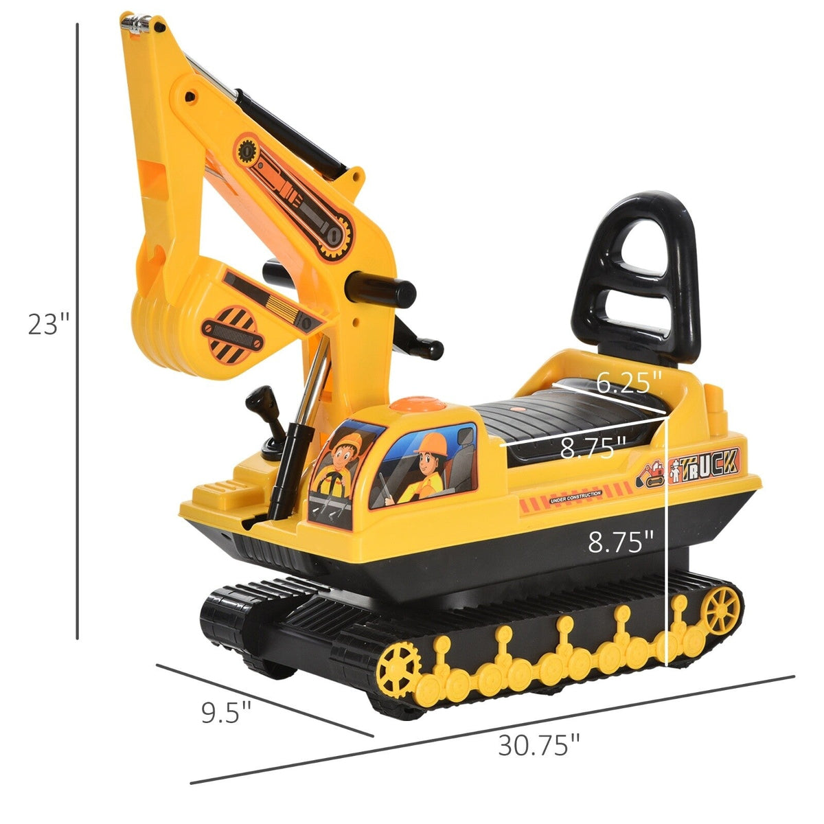 Ride-On Movable Excavator and Tractor Toy Scooter Walker for Pretend Play