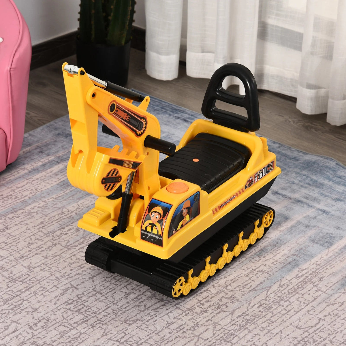 Movable Ride-On Excavator Toy Tractor Digger Scooter Walker for Toddler Pretend Play