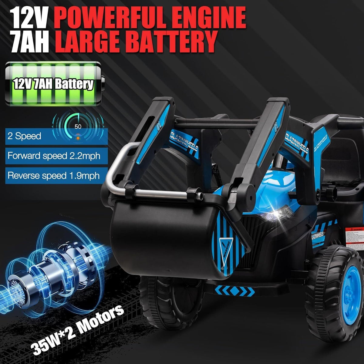 12V Electric Ride-On Excavator with Detachable Trailer and Remote Control
