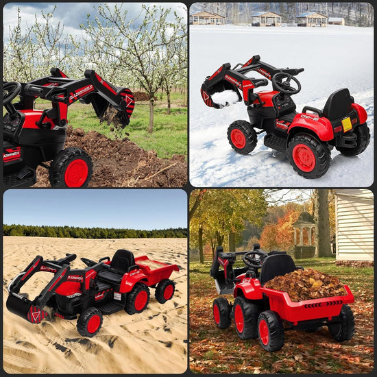 12V Electric Ride-On Excavator with Detachable Trailer and Remote Control