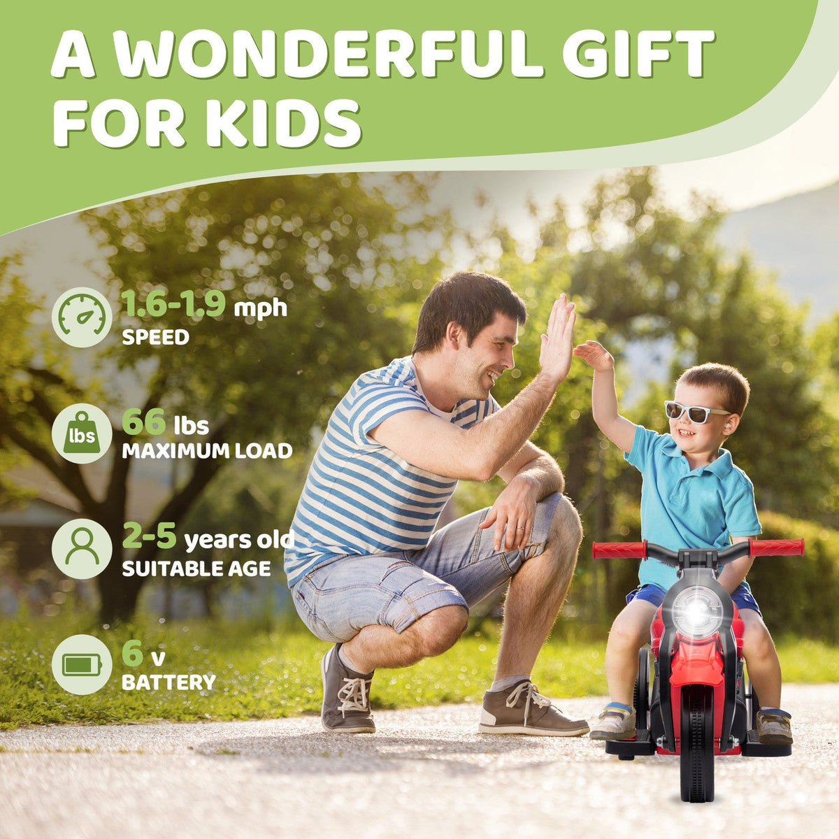 6V Red Ride-On Motorcycle and Bubble Car with Music