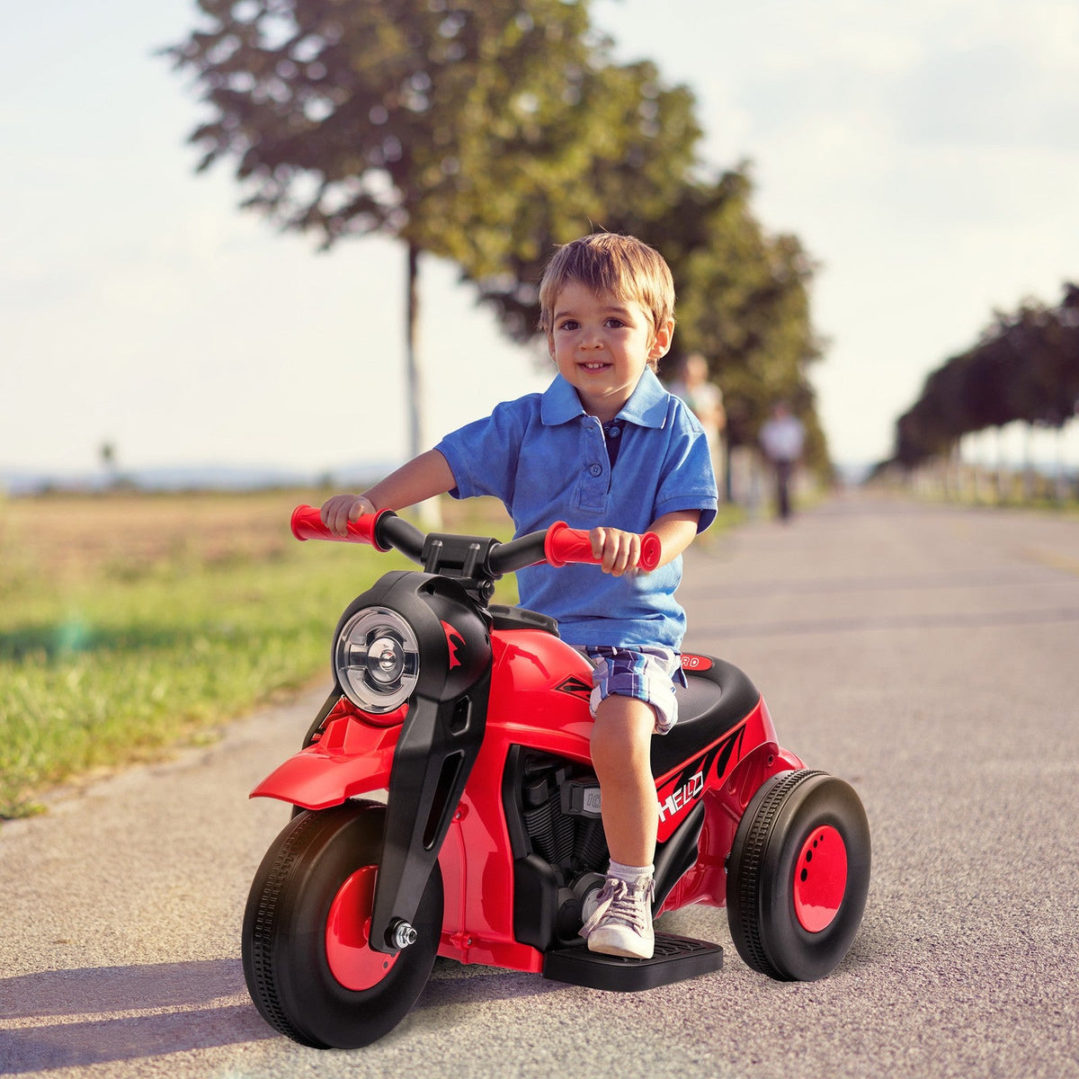 6V Red Ride-On Motorcycle and Bubble Car with Music