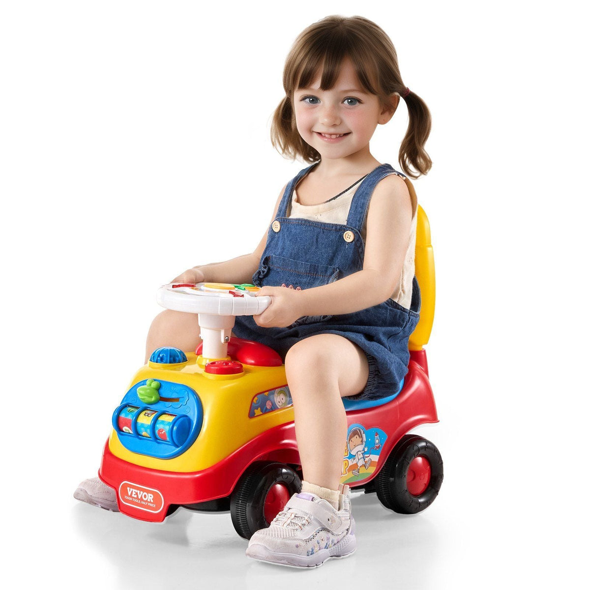 Toddler Ride-On Push Car with Music and Steering Wheel for Ages 1-3