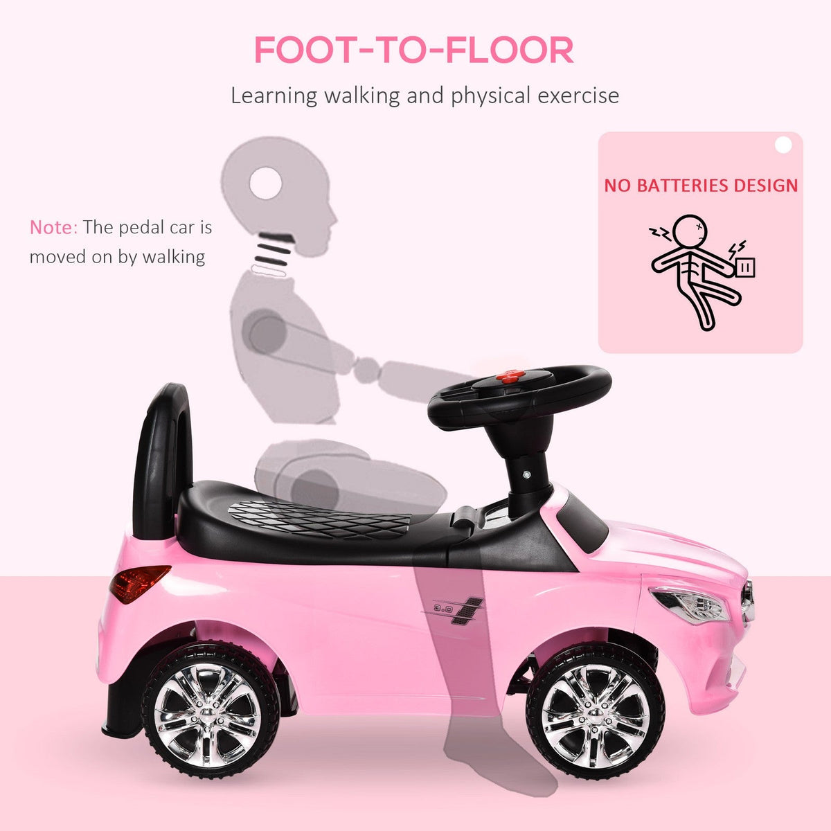 Ride-On Sliding Car with Horn, Music, Lights, and Storage – No Power Needed