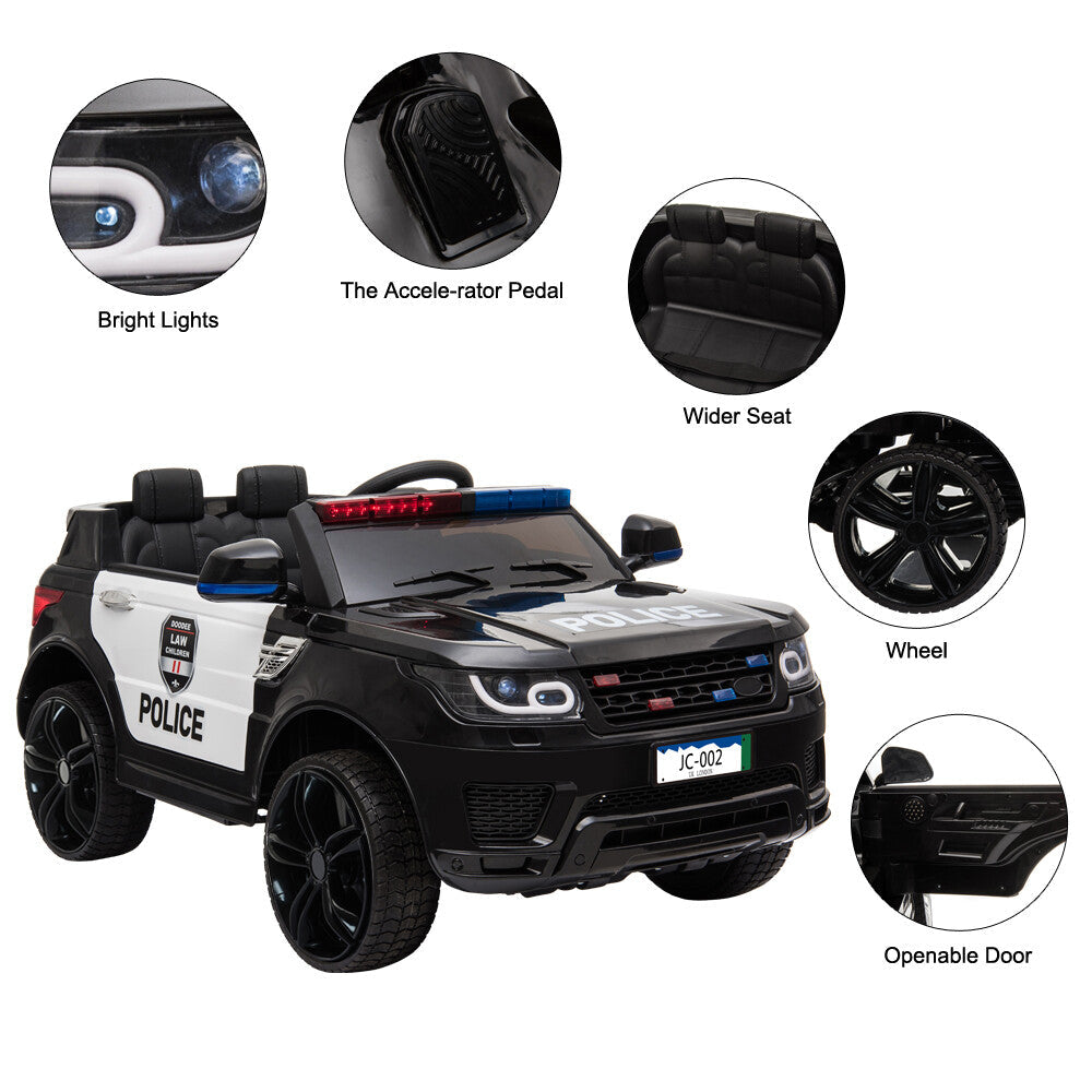 12V Electric Battery-Powered Police SUV Ride-On Toy with Remote Control, Black