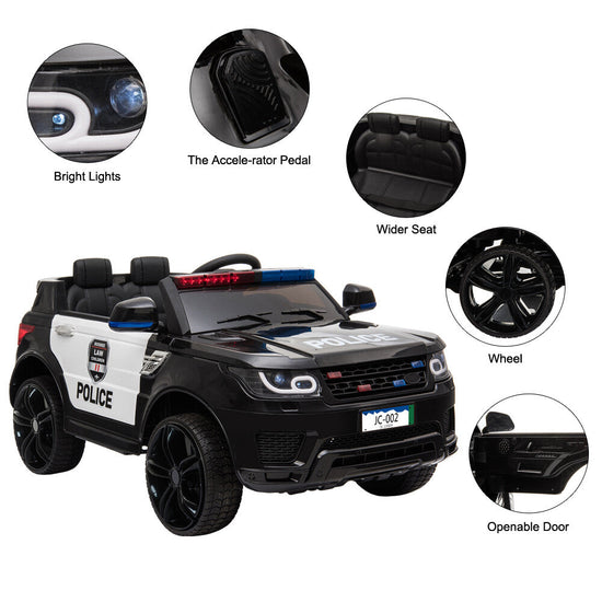 12V Electric Battery-Powered Police SUV Ride-On Toy with Remote Control, Black