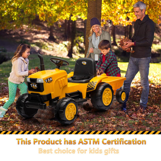 Electric Battery-Powered Ride-On Tractor and Excavator with Trailer for Kids Age 5 and Up