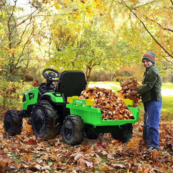 24V Electric Ride-On Tractor for Kids with Trailer, Excavator and Bulldozer Attachments