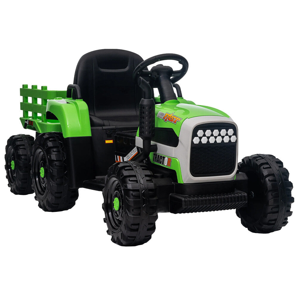 12V Battery-Powered Ride-On Electric Tractor Toy with Trailer and Remote Control