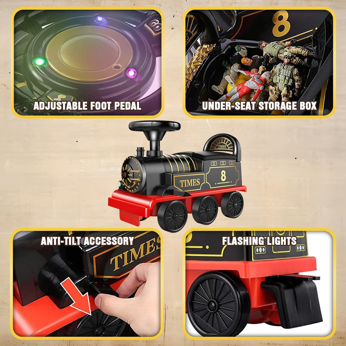 Electric Ride-On Train Set with Track, 2-Seater, Cargo Car, Music and Lights