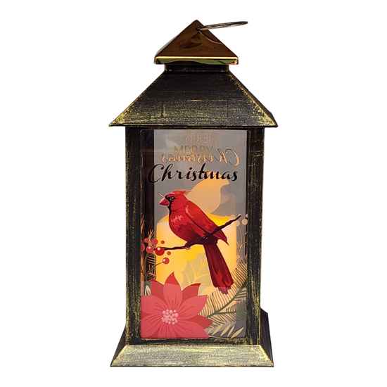 Christmas Cardinal Lantern with LED Candle - Merry Christmas