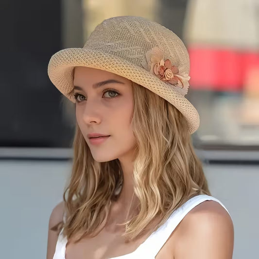 Elegant Floral Straw Bucket Hat