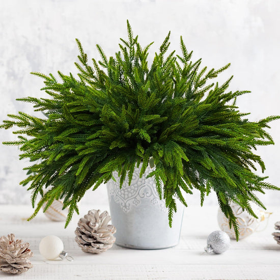 16 Pcs Norfolk Pine Branch 18in Artificial Christmas Green Plastic