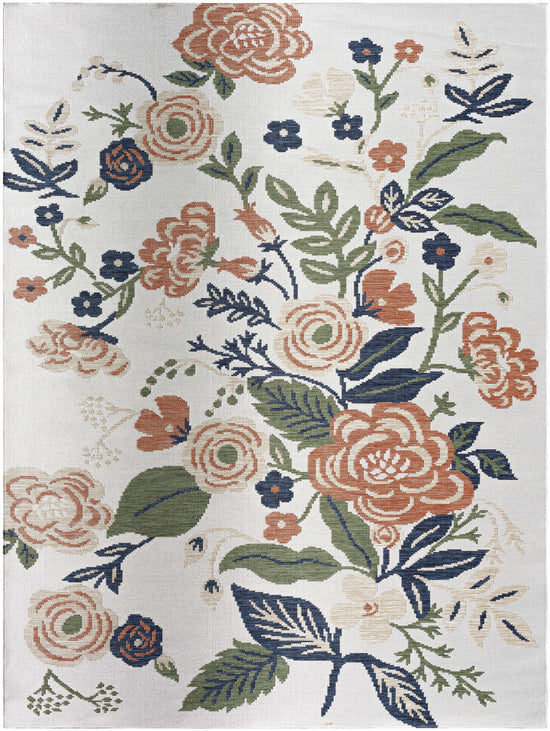 Ponto Cream & Green Floral Outdoor Area Rug - Clearance