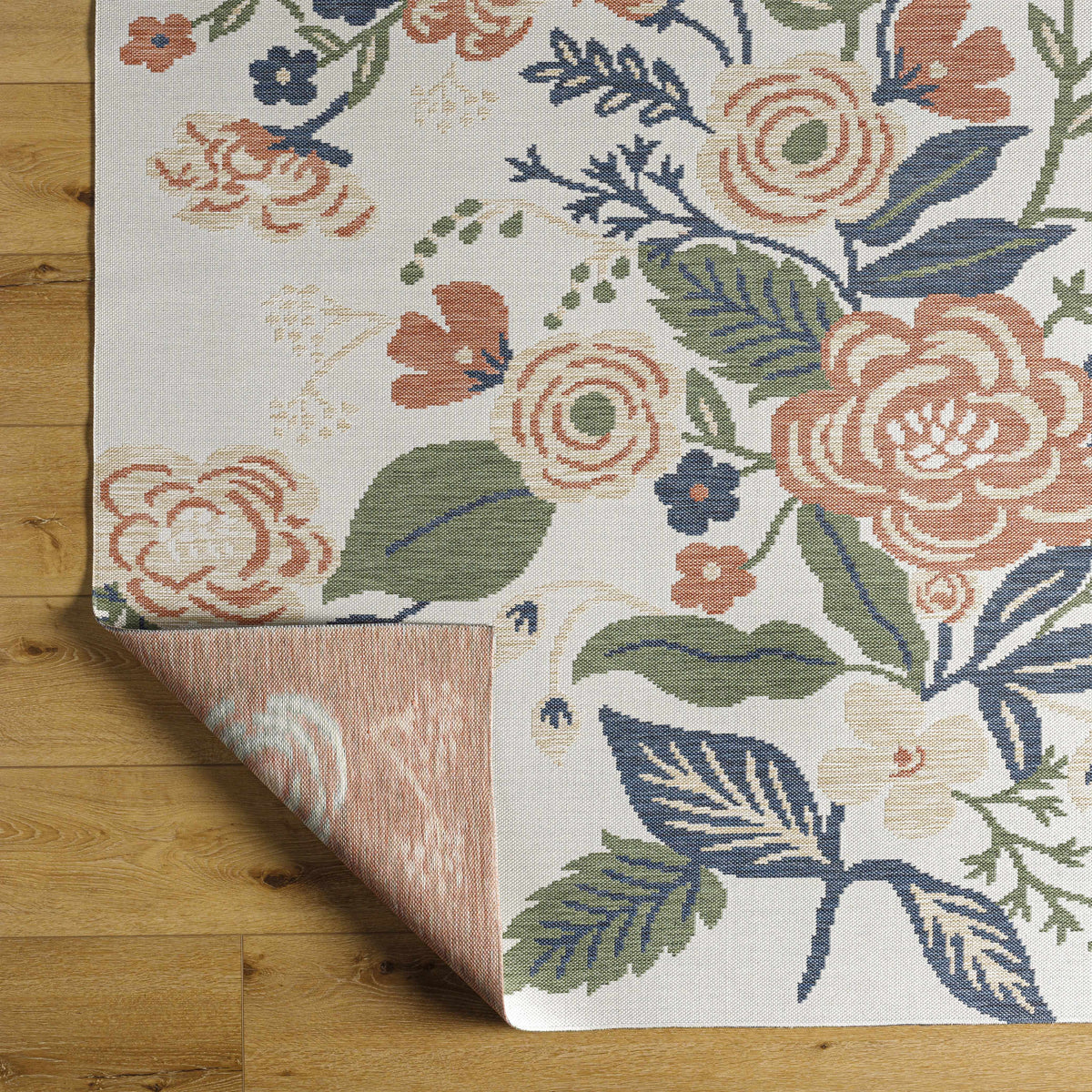 Ponto Cream & Green Floral Outdoor Area Rug - Clearance