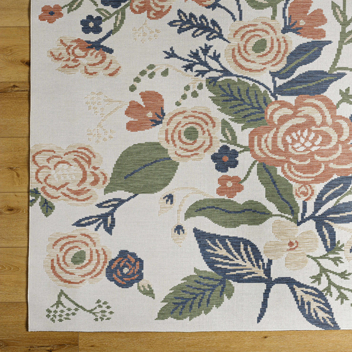 Ponto Cream & Green Floral Outdoor Area Rug - Clearance