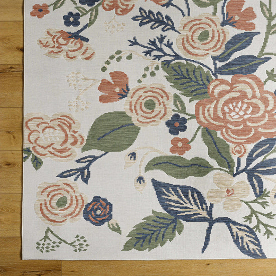 Ponto Cream & Green Floral Outdoor Area Rug - Clearance