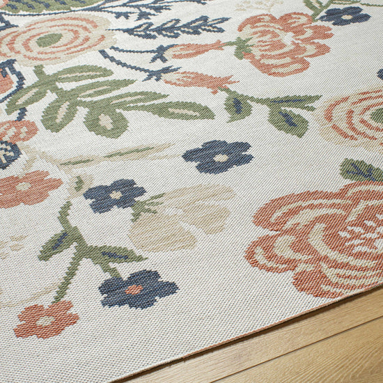 Ponto Cream & Green Floral Outdoor Area Rug - Clearance