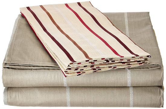 DaDa Bedding Multi White Grey Striped Fitted & Flat Sheets w/ Pillow Cases Set (FSFS8293)