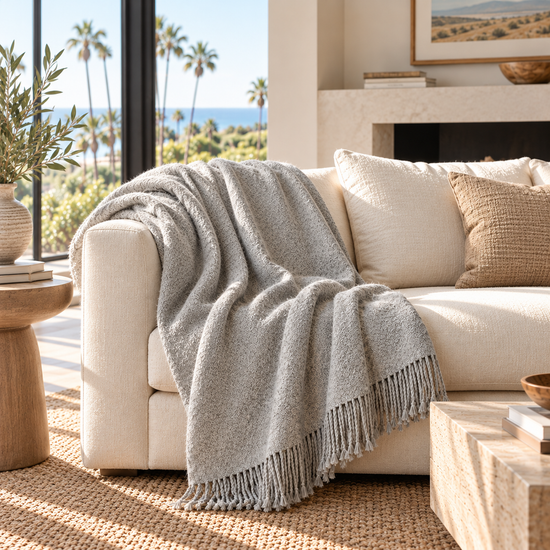 Handloomed Undyed Baby Alpaca & Peruvian Pima Cotton Throw Blanket | Silver | Kulsi Collection