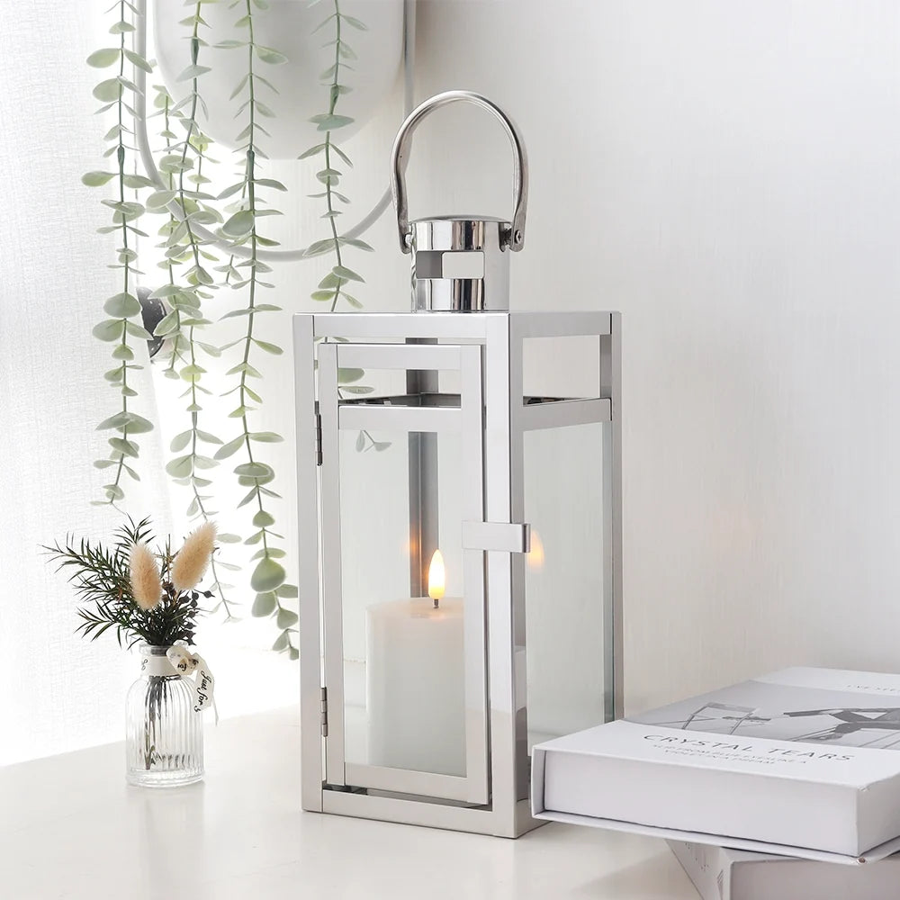 12'' High Metal Decorative Candle Lantern (Silver)