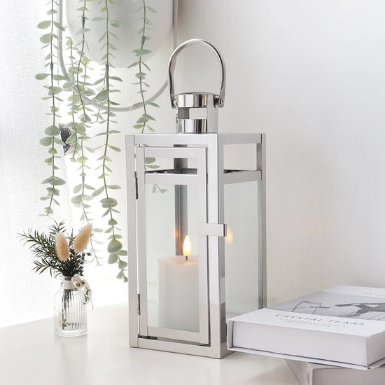 12'' High Metal Decorative Candle Lantern (Silver)