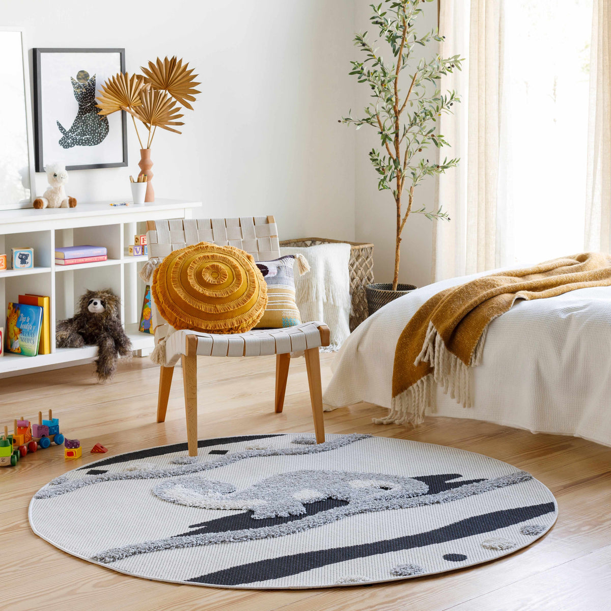 Kids Dinosaur Animal Print Nursery Outdoor Area Rug - Clearance