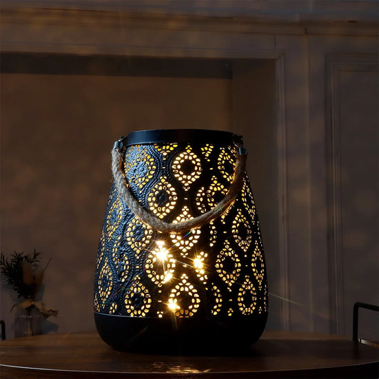 8''H Moroccan Metal Lamp (Black with Gold Brush)